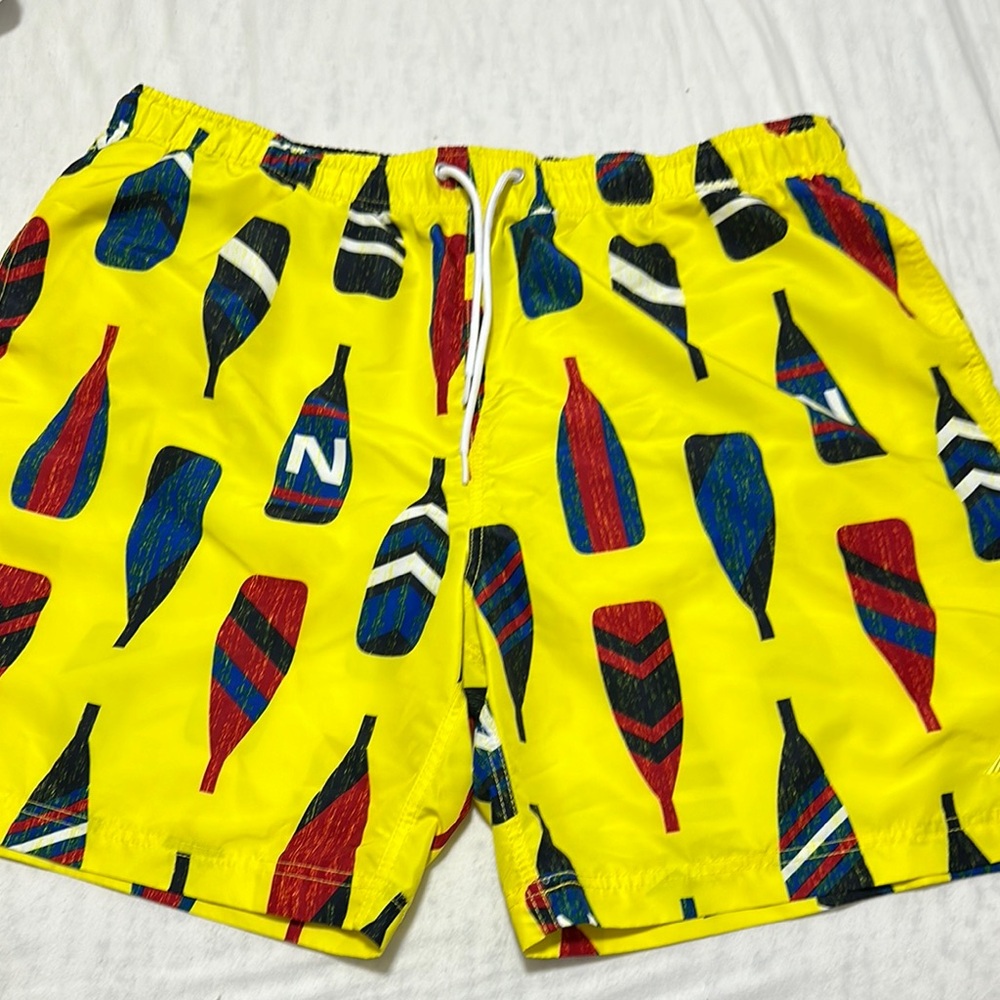 Nautica Yellow Swim Shorts with Bottle Print. Brand new without tags